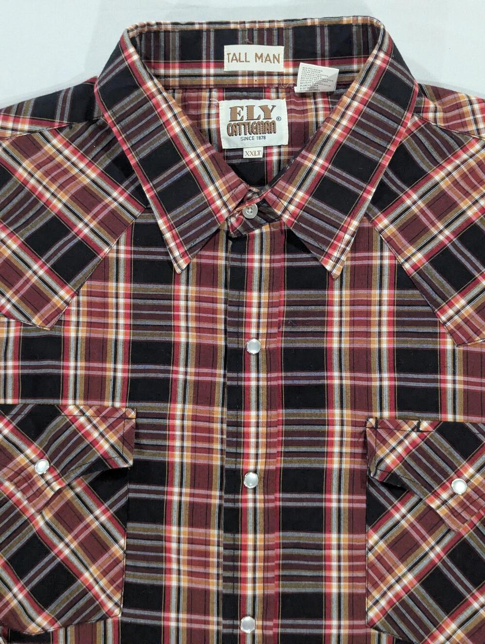 Ely Cattleman Shirt Mens 2XLT Multicolor Plaid Western Pearl Snap Long Sleeve